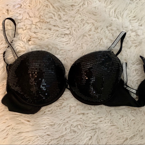 NWOT Black Fuchsia Sequin Bra 36C mega push up - Picture 1 of 3